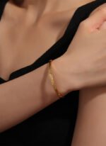 Wholesale European-style minimalist patterned cuff bracelet featuring a 14k gold plated copper design from junejewelry.com