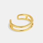 Wholesale Geometric Line Ring in adjustable grid style with 18K gold-plated double-layer open band from junejewelry.com – factory price, free shipping.