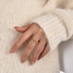 Wholesale Geometric Line Ring in adjustable grid style with 18K gold-plated double-layer open band from junejewelry.com – factory price, free shipping.