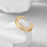 Wholesale Geometric Line Ring in adjustable grid style with 18K gold-plated double-layer open band from junejewelry.com – factory price, free shipping.