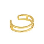 Wholesale Geometric Line Ring in adjustable grid style with 18K gold-plated double-layer open band from junejewelry.com – factory price, free shipping.