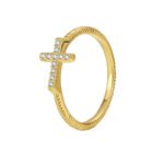 Wholesale Cross Zircon Ring with 18K gold or platinum plating, minimalist design with sparkling stones — trendy wholesale ring from junejewelry.com.