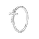 Wholesale Cross Zircon Ring with 18K gold or platinum plating, minimalist design with sparkling stones — trendy wholesale ring from junejewelry.com.