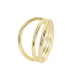 Wholesale Triple Layer Ring in 18K gold-plated brass with minimalist stacked design from junejewelry.com — INS retro cold style, bulk jewelry.