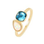 Wholesale geometric opal CZ ring featuring an 18k gold plated copper design from junejewelry.com