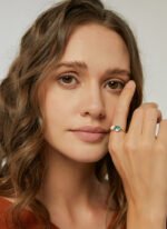 Wholesale geometric opal CZ ring featuring an 18k gold plated copper design from junejewelry.com