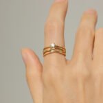 Wholesale Multi-line Ring with multi-line design, zircon inlay, and 18K gold-plated copper – sizes 7 and 8 available at junejewelry.com.