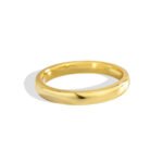 Wholesale Gold Band Ring in minimalist round arc design, real gold plated brass with high-polish finish, sizes 6-9, from junejewelry.com.