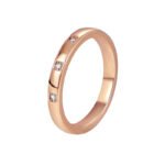 Wholesale 3 stone ring featuring a classic design with rose gold plated copper and CZ stones from junejewelry.com