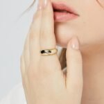 Wholesale Croissant Dome Ring in 18K gold-plated brass with glossy wide-band design, available in sizes 6 to 9 from junejewelry.com.