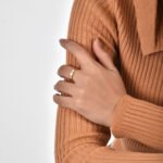 Wholesale single stone ring featuring minimalist zircon detail on a glossy 18K gold-plated brass band in sizes 6 to 9 from junejewelry.com.