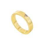 Wholesale single stone ring featuring minimalist zircon detail on a glossy 18K gold-plated brass band in sizes 6 to 9 from junejewelry.com.