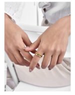 Wholesale twisted open ring in 18K gold-plated brass with smooth rope design, double-layer adjustable fashion ring from junejewelry.com – no stones.