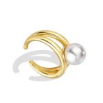 Wholesale pearl ring featuring a classic design with 18K gold plated copper and a simulated pearl from junejewelry.com