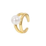 Wholesale pearl ring featuring a classic design with 18K gold plated copper and a simulated pearl from junejewelry.com