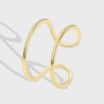 Wholesale twisted open Adjustable Double Bar ring with adjustable double-bar design in 18K gold-plated copper – stylish minimalist jewelry from junejewelry.com.