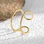 Wholesale twisted open Adjustable Double Bar ring with adjustable double-bar design in 18K gold-plated copper – stylish minimalist jewelry from junejewelry.com.