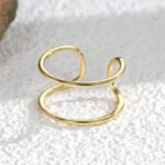 Wholesale twisted open Adjustable Double Bar ring with adjustable double-bar design in 18K gold-plated copper – stylish minimalist jewelry from junejewelry.com.