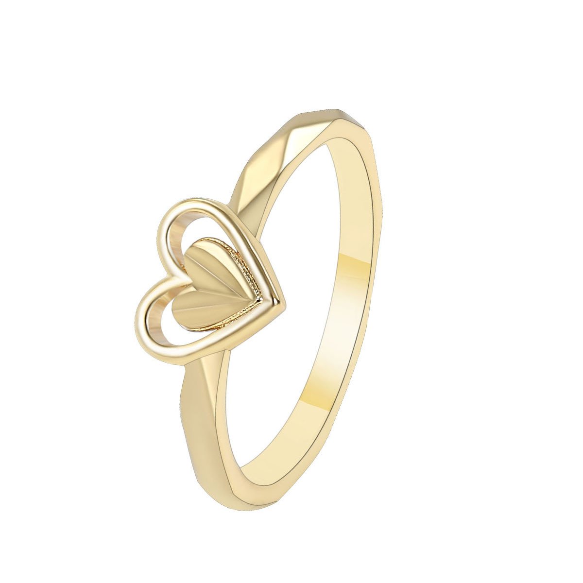 R0219 (1) Wholesale heart shape ring for women with carved floral design and 18K gold plating – romantic wedding style jewelry from junejewelry.com.