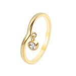 Wholesale dainty zircon ring with single cubic zirconia and 18K gold-plated copper band – stackable minimalist style from junejewelry.com.