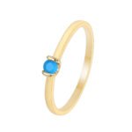 Wholesale turquoise stack ring with single blue stone on 18K gold-plated copper band – minimalist INS style from junejewelry.com.