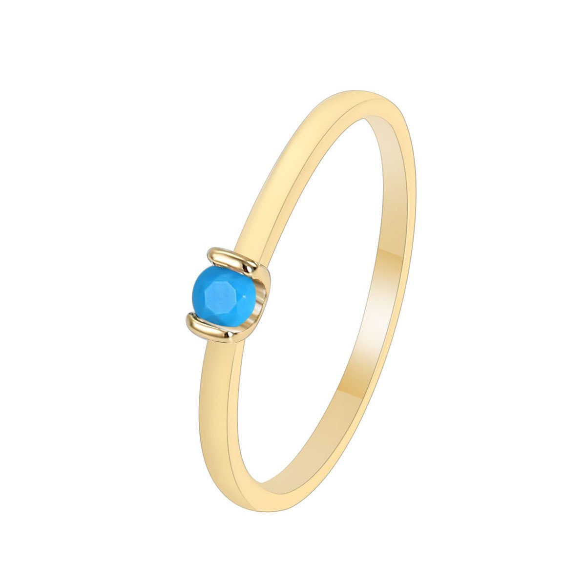 R0221 (1) Wholesale turquoise stack ring with single blue stone on 18K gold-plated copper band – minimalist INS style from junejewelry.com.