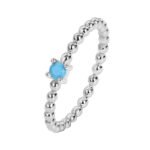 Wholesale turquoise bead ring with single round stone and gold-plated beaded band – available in 18K, platinum, and rose gold from junejewelry.com.