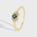 Court-Style Emerald Zircon Ring featuring an emerald-cut zircon and pavé zircon accents on a 18K gold-plated copper band from junejewelry.com—factory price, free shipping.