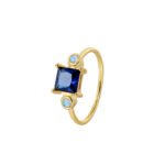 Blue Zircon Gold Ring featuring a square blue zircon on an 18K gold-plated copper band—factory-direct wholesale pricing with free shipping from junejewelry.com.