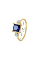 Blue Zircon Gold Ring featuring a square blue zircon on an 18K gold-plated copper band—factory-direct wholesale pricing with free shipping from junejewelry.com.