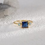 Blue Zircon Gold Ring featuring a square blue zircon on an 18K gold-plated copper band—factory-direct wholesale pricing with free shipping from junejewelry.com.