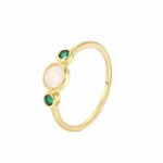 Green Zircon Opal Ring featuring a square green zircon and opal accents on a 18K gold‑plated copper open band from junejewelry.com—factory price, free shipping.