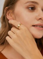 Green Zircon Opal Ring featuring a square green zircon and opal accents on a 18K gold‑plated copper open band from junejewelry.com—factory price, free shipping.