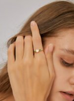 Green Zircon Opal Ring featuring a square green zircon and opal accents on a 18K gold‑plated copper open band from junejewelry.com—factory price, free shipping.