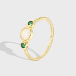 Green Zircon Opal Ring featuring a square green zircon and opal accents on a 18K gold‑plated copper open band from junejewelry.com—factory price, free shipping.