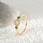 Green Zircon Opal Ring featuring a square green zircon and opal accents on a 18K gold‑plated copper open band from junejewelry.com—factory price, free shipping.