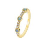 Blue Opal Zircon Ring featuring a round blue opal and zircon accents on a 14K gold‑plated copper band from junejewelry.com—factory‑direct pricing, free shipping.