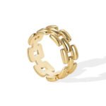 Punk Chain Unisex Ring featuring a hollow curb‑chain design in 18K gold-plated copper from junejewelry.com—factory-direct wholesale pricing, free shipping.