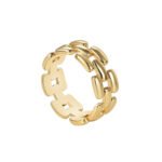 Punk Chain Unisex Ring featuring a hollow curb‑chain design in 18K gold-plated copper from junejewelry.com—factory-direct wholesale pricing, free shipping.