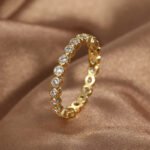 Minimal Gold Pave Ring featuring an 18K gold‑plated copper band fully covered in micro‑pavé white zircon from junejewelry.com—factory-direct price, free shipping.
