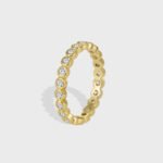 Minimal Gold Pave Ring featuring an 18K gold‑plated copper band fully covered in micro‑pavé white zircon from junejewelry.com—factory-direct price, free shipping.