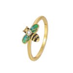 Wholesale enamel bee ring featuring a vintage design with 18k gold plated copper and CZ accents from junejewelry.com