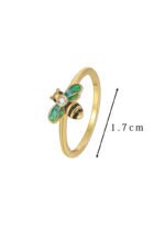Wholesale enamel bee ring featuring a vintage design with 18k gold plated copper and CZ accents from junejewelry.com