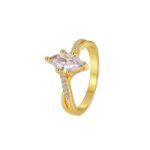 Wholesale marquise CZ ring featuring an elegant design with 18k gold plated copper and a marquise-cut CZ stone from junejewelry.com