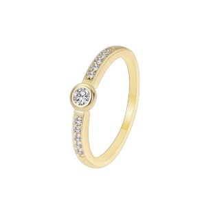 Wholesale European-style minimalist CZ finger ring featuring a 18k gold plated copper design from junejewelry.com