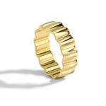 Wholesale hammered brass ring with polished vintage texture in size 7, no stones, INS style fashion ring from junejewelry.com.