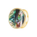 Wholesale European-style minimalist shell ring featuring an 18k gold plated copper design from junejewelry.com