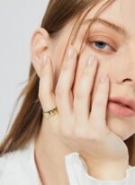 Wholesale hammered brass ring with polished vintage texture in size 7, no stones, INS style fashion ring from junejewelry.com.