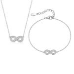 Wholesale Infinity Silver Set, 925 sterling silver, inlaid with zircons, includes necklace and bracelet, INS style niche high-end design, from junejewelry.com.