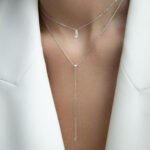 Wholesale sterling silver Y necklace with 925 long chain and zircon pendant – platinum plated minimalist jewelry from JuneJewelry.com